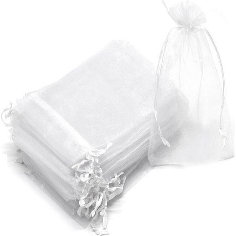 100 sacs de protection pour raisins (20 x 30 cm), blancs, avec cordon de serrage, en organza et filet transparent, pour protéger les fruits des guêpes, mouches et autres insectes. (1/5)