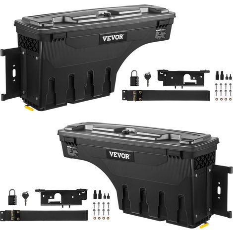 VEVOR Boite a Outils pour Camion 2PCs, Coffre de Benne Compatible avec Dodge Ram 1500 2019-2021 Gauche et Droite, pour Rangement Plateau Benne de Voiture, Coffre a Outils pour Passage de Roue, Noir (1/5)