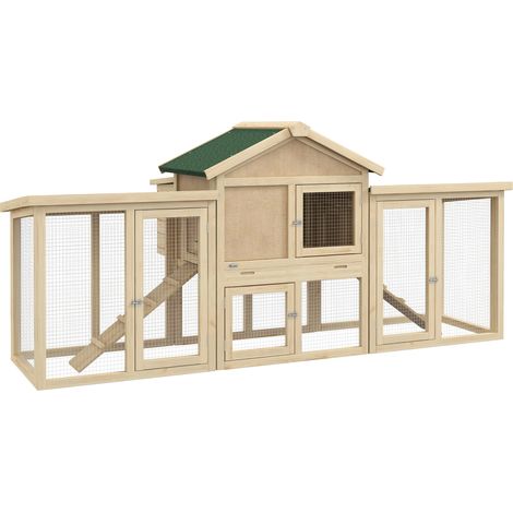 Poulailler modèle chalet multi-équipé - rampes, nichoirs, pondoirs, plateau déjection, fenêtre, portes - bois sapin pré-huilé (1/5)