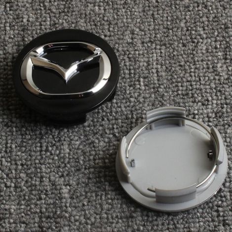 Cache Moyeu Roue - 56 mm - Compatible Mazda 3 5 6 8 CX-7 Atenza - ABS - Lot de 4 - Noir (1/2)