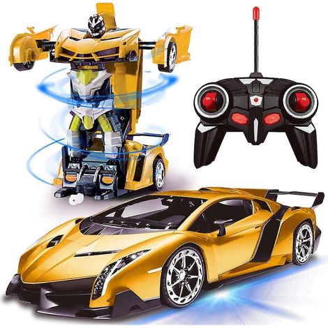 Voiture robot transformable télécommandée avec lumières et déformation, radiocommandée 2,4 GHz, échelle 1:18, rechargeable, rotation à 360°, jouet de course acrobatique pour enfants et garçons.