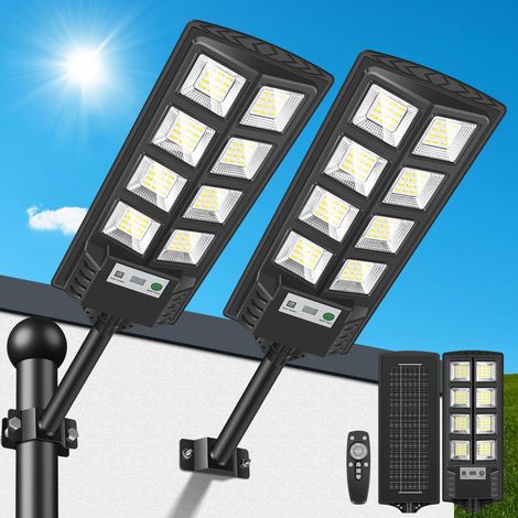 Lampadaire Solaire Extérieur LED 6500K avec Détecteur de Mouvement, IP65 Étanche Projecteur Solaire Lampadaire de Jardin Spot Solaire Éclairage Lumières de Sécurité avec Télécommande (lot de 2) (1/5)
