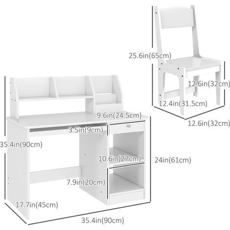 Ensemble bureau et chaise blancs pour enfants avec rangement, idéal pour une chambre d'enfant. (1/5)