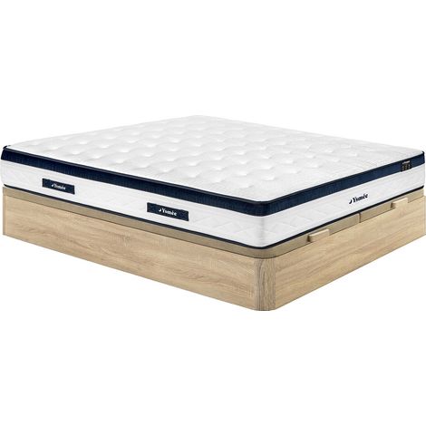 Set 180 x 200 cm letto contenitore in legno chiaro + materasso a molle insacchettate 5 zone con rivestimento rinfrescante sp. 28 cm - KOROVOU di YSMÉE
