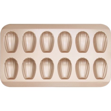 Moule à Madeleines Doré 12 Cavités Antiadhésif, Plaque de Cuisson pour Gâteaux et Pâtisserie (1/5)