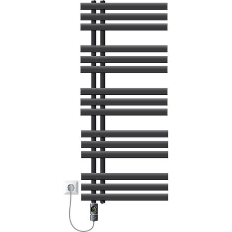 LuxeBath Radiateur Électrique pour Salle de Bain Iron EM, 500x1200mm Anthracite + Résistance 900W, Thermostat Affichage Numérique, Porte-Serviettes Mural à Cartouche Chauffante, Radiateur à Panneaux (1/5)