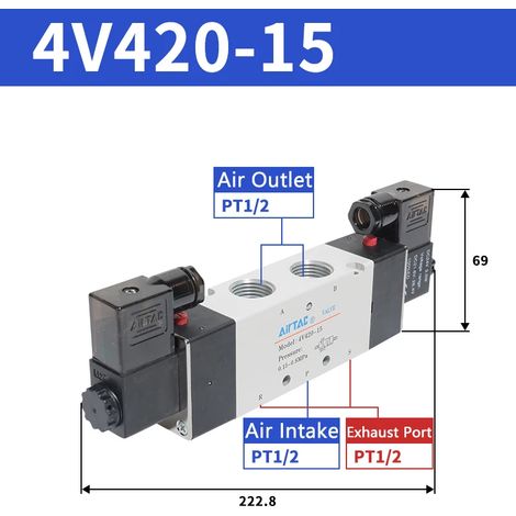 (4V420-15-DC12V) Électrovanne pneumatique de qualité supérieure, commande directionnelle, vanne magnétique