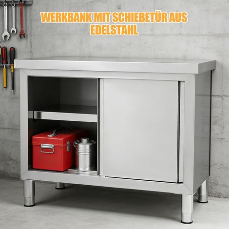 Schiebetüren Kommerzieller Arbeitstisch 100x50x95cm Arbeitsschrank Edelstahl Arbeitstisch mit Türen Küchen Arbeitstisch Arbeitsplatte