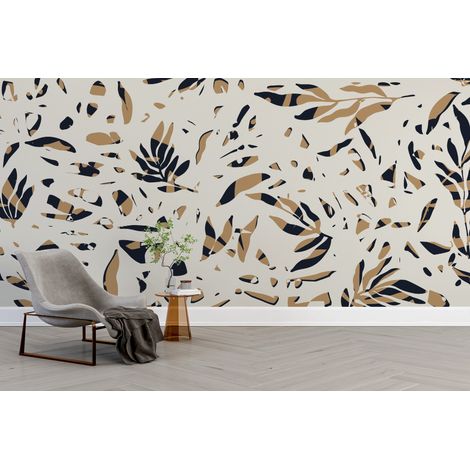 Papier peint nature - parterre de petites feuilles noires et dorées - 150 x 250 cm (1/2)