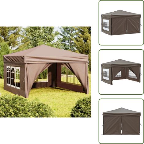 The Living Store Tenda per Feste Pieghevole con Pareti Laterali Tortora 3x3 m - Gazebo pieghevole