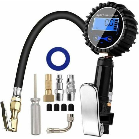 Numérique Manomètre Pneu, Haute Précis Digital Jauge de Pression de Pneus avec Pistolet Gonflage pour La Voiture Moto Vélos Camion, 200 psi avec Tuyau en Caoutchouc et Prise de Connexion Rapide (1/5)
