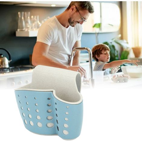 Lot de 4 sacs de rangement pour évier à double couche, réglables et à boutons-pression, pour étagère de cuisine ou égouttoir à éponge de robinet, bleus (1/5)