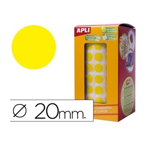 Gomets autoadhesivos circulares 20 mm amarillo en rollo