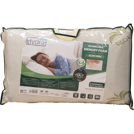 HYDRA VIVA GUANCIALE MEMORY ALOE VERA SFODERABILE 100% NATURALE 72 X 42 X H13 (1/3)