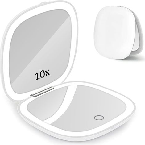 Lampe de maquillage portable LED double face, trois couleurs lumineuses, chargement USB, pliable, grossissement 10x (1/5)