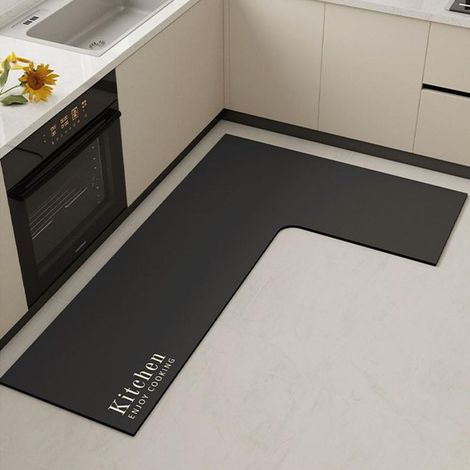 Tapis Cuisine Diatomite 80x150x45cm, Forme L Gauche, Lavable/Absorbant/Anti-Taches, Évier (1/5)