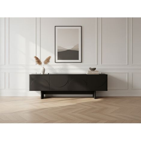 BOBOCHIC - Meuble TV 4 portes 180 cm ESTEBAN formes géométriques Noir (1/5)