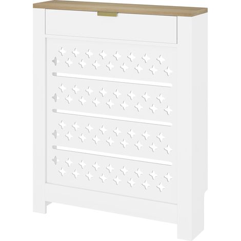 Couvercle de radiateur, cache radiateur avec placard rabattable et étagère supérieur, 78 x 19 x 95,5 cm, blanc (1/5)