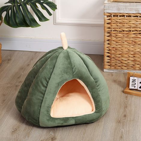 Pet Cave Bett/Katzentoilette mit herausnehmbarem und waschbarem Innenkissen --- Grün M