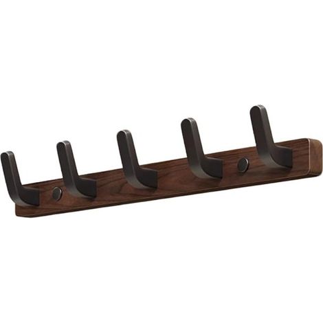 Appendiabiti da parete con ganci, ripiano portaoggetti, 45 x 3 cm, appendiabiti in legno, finitura noce, 5 ganci, colore: noce (1/5)