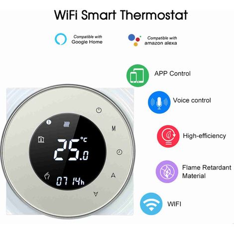 Eosnow Programmierbarer Gaskessel-Heizungsthermostat, Trockenkontakt-Temperaturregler, Touchscreen-LCD mit Hintergrundbeleuchtung, Sprachsteuerung, kompatibel mit Amazon Echo/Home/IFTTT