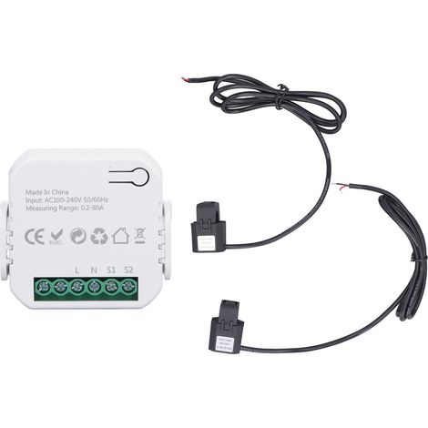 Contatore di energia intelligente, monitoraggio del consumo elettrico in tempo reale, con trasformatore di corrente 2x80A, AC 100-240V, nero. (1/5)