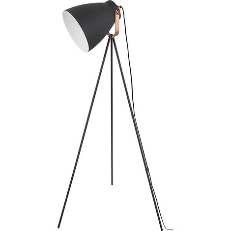 Lampadaire Trépied Design Rétro-Vintage en Noir et Cuivre (1/3)