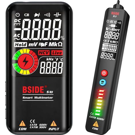 Kit Multimètre Numérique Intelligent et Stylo Détecteur de Tension Grand Écran Couleur Ensemble Testeur Électrique Automatique BSIDE S10 X1 Testeurs de Tension Combinés Kit de Test pour Électricien (1/5)