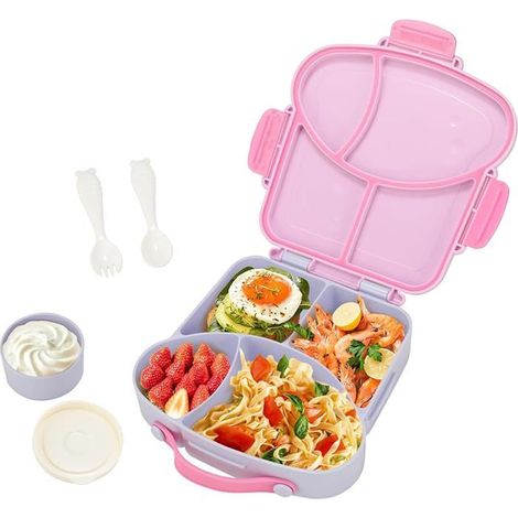 Boite Repas Enfant 900ML, Lunch Box BPA Free 4 Compartiments, Boite Pique Nique Enfant Hermétique avec Couverts, pour Violet (1/5)