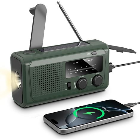Radio à manivelle 2000mAh Solaire avec Dynamo, Radio AM/FM de Camping (1/5)