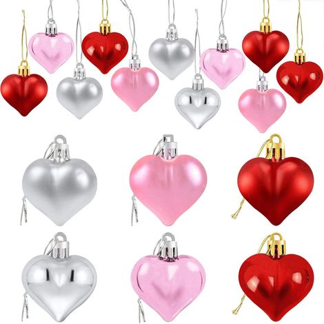 Décoration En Forme De Cœur - 24 Pièces - Rouge Rose Argenté - Finition Mate Et Brillante - Pour Saint-Valentin Mariage Anniversaire - Lot (1/5)