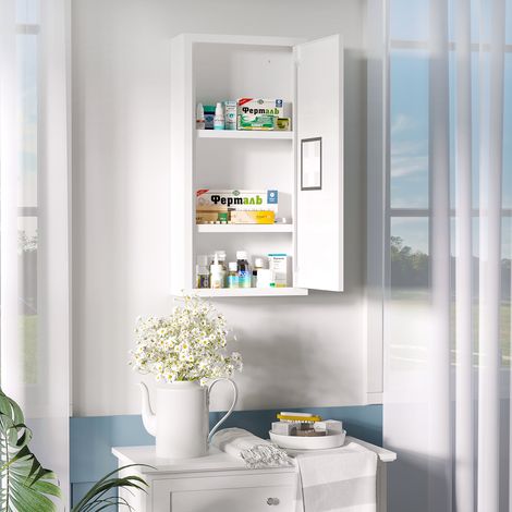 Armoire à pharmacie murale 2 étagères 3 niveaux avec porte aimantée métal 30 x 12 x 60 centimètres blanc