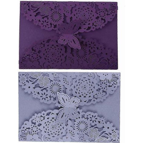 Lot de 20 enveloppes d'invitation romantiques à motif papillon gravé, coloris violet, argent et gris anthracite QAQ (1/5)