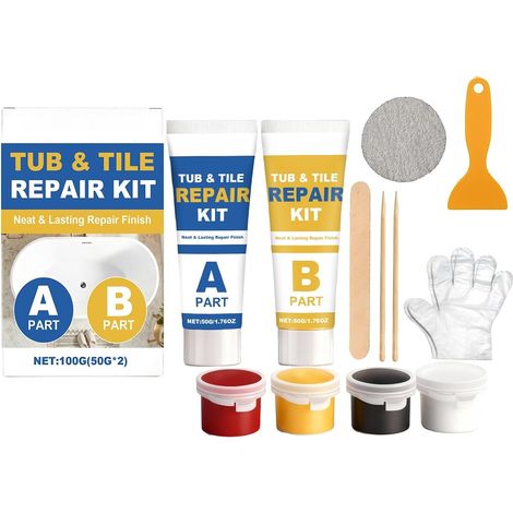 Kit De Réparation Pour Baignoire Et Carrelage, Kit De Réparation Email Et Céramique Pour Baignoire, Évier, Lavabo Et Acrylique, Pour Fissures, Éclats Et Rayures, Imperméable Et Durable (1/5)