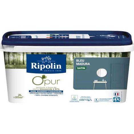 Peinture Murs, Boiseries, Radiateurs RIPOLIN OPur Satin Bleu madura 2 L (1/5)