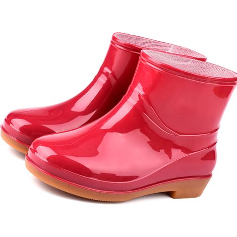 Bottes de pluie femme antidérapantes, basses, cuisine, mode, caoutchouc, semelle gomme résistante, chaussures de pluie adultes, rouges, taille 38 (1/3)