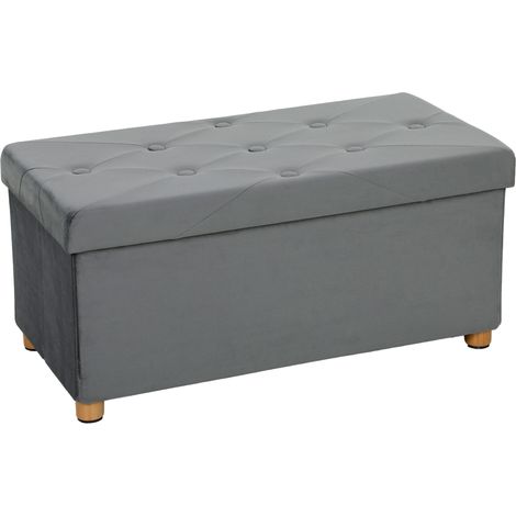 HOMCOM Velvet Upholstered Foldable Ottoman Footrest with Wood Legs, Grey (1/5)
