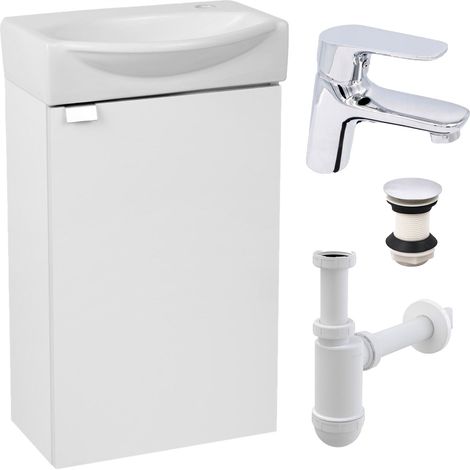 STAMAR  Badezimmerschrank CAMP - 40 x 33 cm - Weiß - Elegant und kompakt - mit Armatur und Siphon