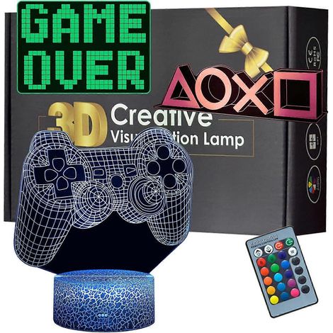 3D-Pixel-Effekt-Nachtlicht „Game Over“, dekorative Lampe fürs Spielzimmer, 16 wechselbare Farben mit Fernbedienung, originelles Geschenk zum Thema Videospiele für Jungen und Teenager. (1/5)