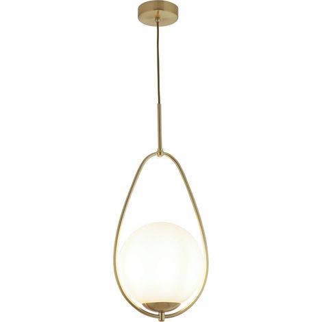 Lampe suspendue métal verre L : 23 cm H : max 150 cm en or blanc abat-jour boule E27 Art Nouveau (1/4)