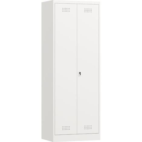 Armoire haute en acier pour garage avec portes et étagères réglables, armoire de rangement avec barre de penderie, blanc crème (1/5)