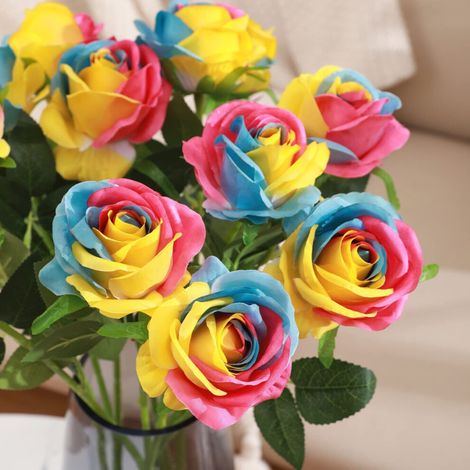 Ramo de rosas artificiales Nrmrqz de 16 tallos, con caja y arreglo de tela. Rosas de aspecto realista con tallos largos, perfectas para el hogar, bodas, fiestas y decoración de jardines.