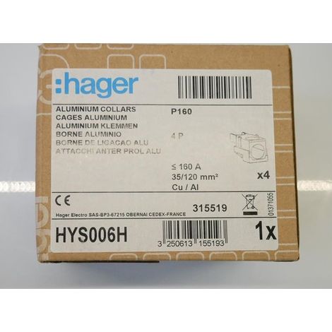 Cage de raccordement P160 Al 4P 1x35-120mm² (à unité) HAGER