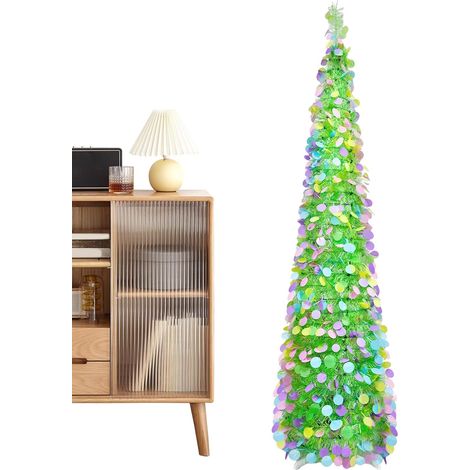 Arbre Artificiel 1.5m Décoration pour la Fête de Pâques  Arbre Artificiel Avec Des Cercles Pailletés Colorés Pour La Maison Salon Fête Vacances Printemps Entrée Appartement Couloir (1/5)