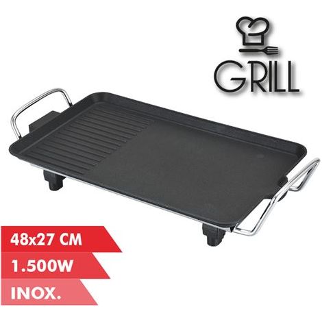 Muvip elektrische Griddle 1500w - 2 Zonen glatt und Grill - Antihaftplatte - Cool Touch Griffe - abnehmbarer Thermostat - Oberfläche 48x27cm