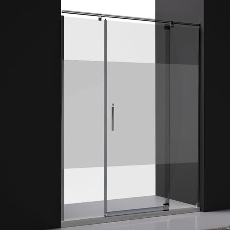 Paroi de douche Fixe + Porte Pivotante Ajustable - 150 à 160 cm - Poignée à Gauche - Sablée (1/5)