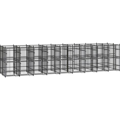 Gabbia per cuccia recinto per animali da esterno per cani in acciaio 16,59 m² nero 020041801