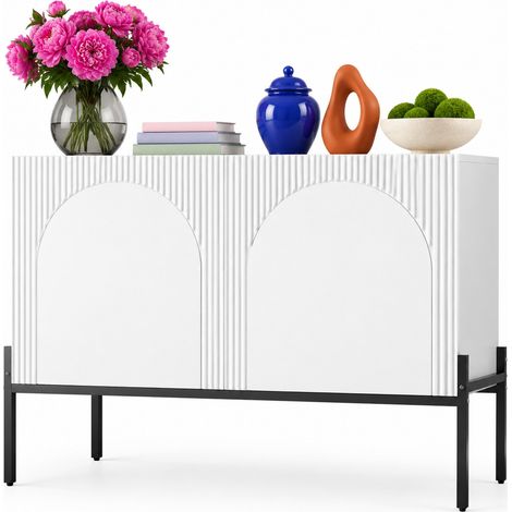 Credenza a 2 ante 100x40x75 cm in pannello truciolare bianco con piedi in metallo - CHICFURN (1/5)