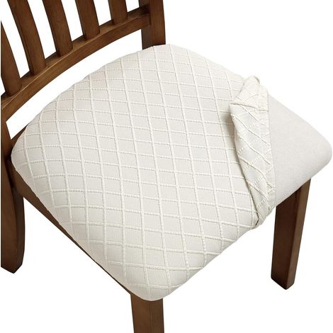 Housse Assise Chaise Elastique Jacquard Extensible Housse de Chaise Gaufrée pour Salle à Manger (Beige,Lot de 4) (1/5)