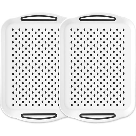 Plateau repas antidérapant, lot de 2 grands, pour repas, collations et desserts, 40 x 29 x 6 cm (blanc) (1/5)